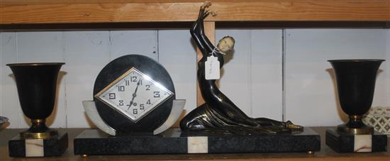 Art Deco figure clock garniture